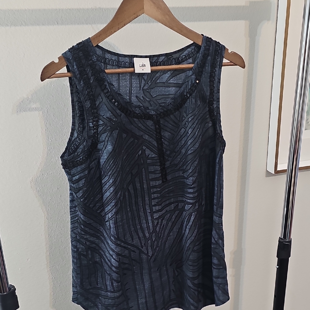 CAbi Black Patterned Tank Top